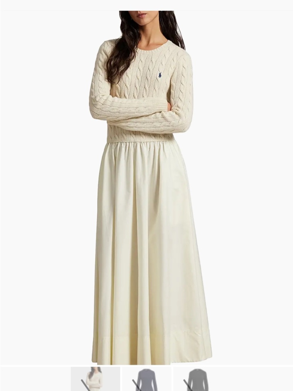 Ralph Lauren Cream Cable Knit Top with Maxi Skirt in Cream Sz S. New No Tag